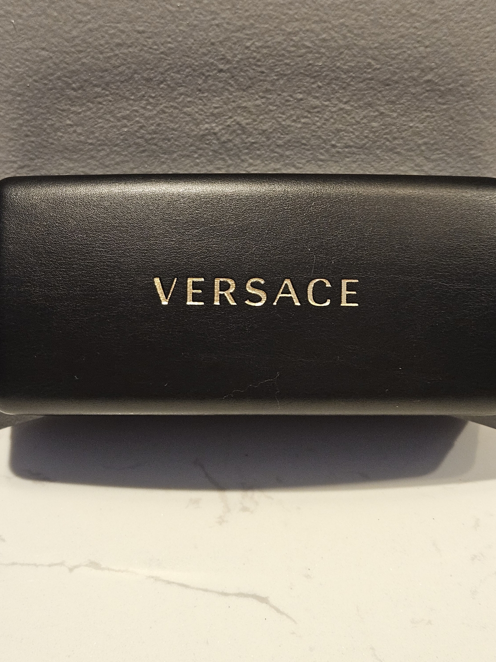 Versace Black Leather Sunglasses Case with Gold Logo